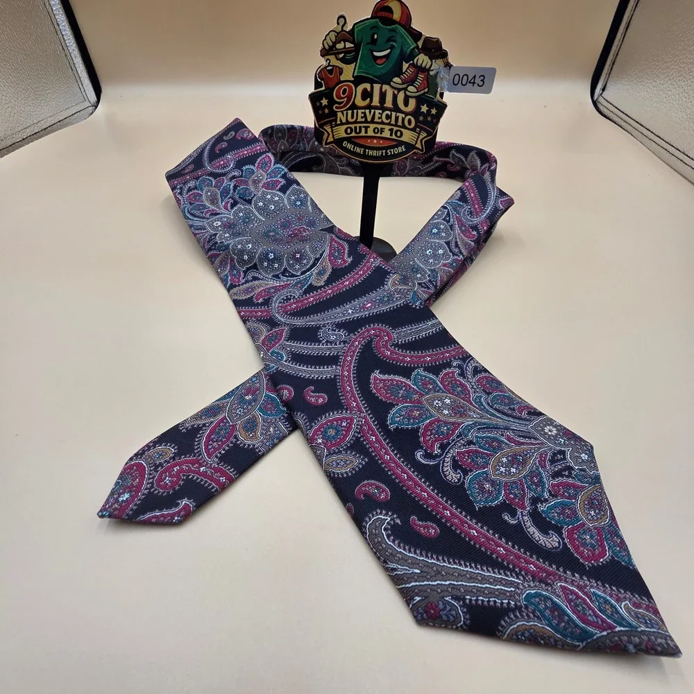 Christian Dior Monsieur Silk Paisley Tie Navy Burgundy Teal Made in USA Italy